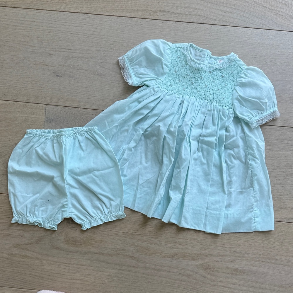 Petit Ami 3mo Smocked Baby Dress and Bloomers in Light Mint